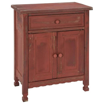 Farmhouse Storage Cabinet, Wooden Frame With 2 Doors & Drawer, Antique Red