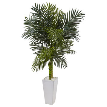 5' Golden Cane Palm Artificial Tree, White Tower Planter