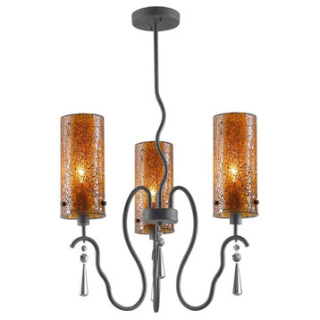 Haley 3-Light Chandelier, Seedy and Plated Amber Glass, Mosaic Glass, Moasic Amb