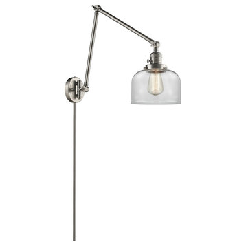Large Bell 1-Light LED Swing Arm Light, Satin Nickel, Glass: Clear