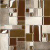 Brown Metal Glass Modern Kitchen Mosaic Backsplash Tile, 12"x12"