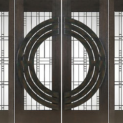 Prehung Prehung Double 2-1/4" Thick Mahogany Doors Sidelites Art Glass Iron Work - Front Doors