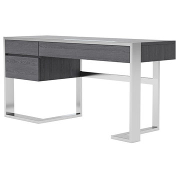 Modrest Fauna Modern Elm Grey and Stainless Steel Desk, Elm Gray