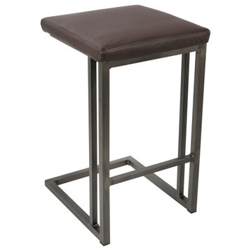 Roman Industrial Counter Stool, Antique/Espresso Faux Leather, Set of 2