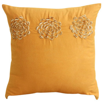 Origami Flower Pillow Cover, Faux Suede Fabric Pillow Cover 14x14, Gold Sawaan