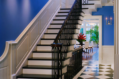 Foyer - mid-sized traditional marble floor and multicolored floor foyer idea in DC Metro with blue walls
