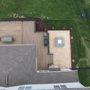 Timbertech legacy deck with aluminum rails with lighted post caps.