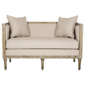 Andrea Linen French Country Settee Taupe/ Rustic Oak