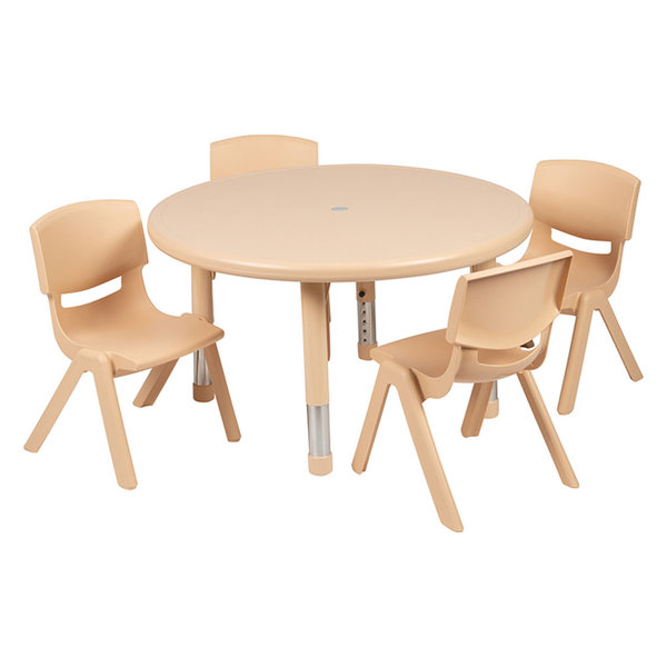 33" Round Natural Plastic Height Adjustable Activity Table Set w/ 4 Ch