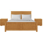 Camden Isle - Winston Wooden Platform Bed, Oak With 2 Nightstands, King - Winston Wooden Platform Bed in Oak with 2 Nightstands Winston Wooden Platform Bed in Oak with 2 Nightstands by Camden Isle The Winston is a sturdy platform bed available in a variety of hues and wood tones. With a headboard height of 43" and the option to add a box spring or just the mattress, the Winston's solid pine construction will blend seamlessly with both modern and traditional decor. Welcome the Winston into your home today and sleep in style. Includes 2 coordinating 2 drawer nightstands measuring 19.7"L x 15.75"W x 19.3"H.  Bed, 2 Nightstands