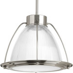 Progress Lighting - Progress Lighting 1-9W LED 3000K Pendant, Brushed Nickel - One-light pendant with prismatic glass shade for a sleek industrial look. 120V AC replaceable LED module, 623 lumens, 3000K color temperature and 90+ CRI.