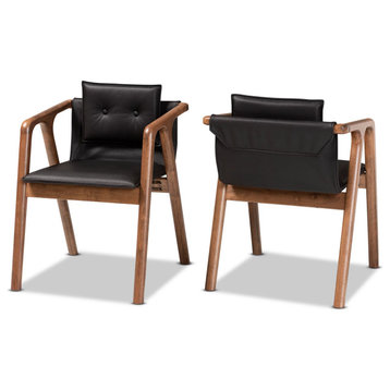 2 Pack Dining Chair, Open Design With Rubberwood Frame & PU Leather Seat, Black