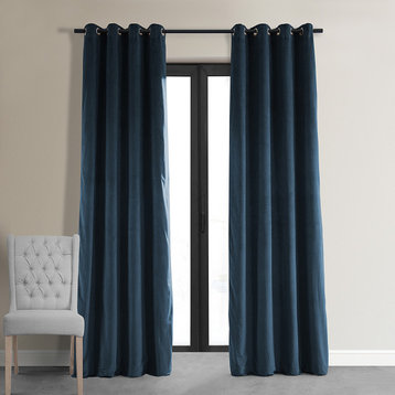 Signature Midnight Blue Grommet Blackout Velvet Curtain Single Panel, 50"x108"
