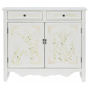 Console Table, 2 Drawers & Cabinet With Decorative Bottom, Hand Painted White