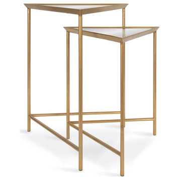 Trena Metal Triangle Nesting End Tables, Gold 2 Piece