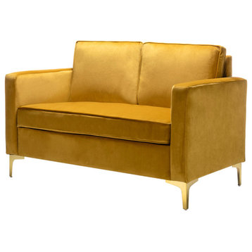 Modern Upholstered Sofa With Loose Back, Mustard