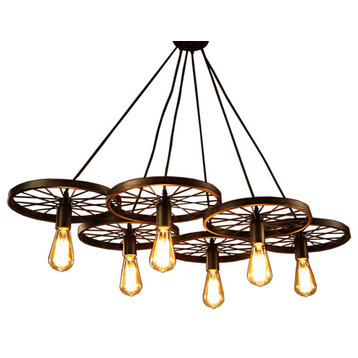 Nathaniel 10" 6-Light Brown Finish Chandelier With Light Kit