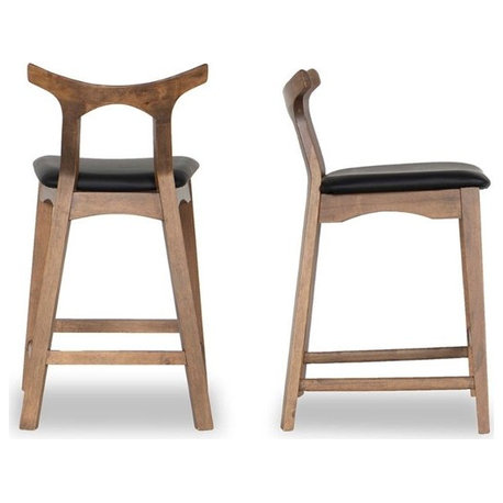 Harper Mid-Century Modern Pu Leather Counter Stool in Black (SET OF 2)