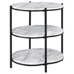 OSP Home Furnishings - Renton 3-Tier Oval Table With White Marble Shelves and Black Frame - Elevate any room with the Renton 3-Tier Oval Table. The 3-shelf design is ideal for holding a lamp, displaying your treasures and favorite books. Place a pair next to a sofa to make a beautiful statement or complete the perfect guestroom with a side table that is both elegant and durable. Easy assembly makes this accent table the easy choice.