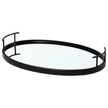 Ansel Black Metal Mirrored Bottom Oval Serving Tray