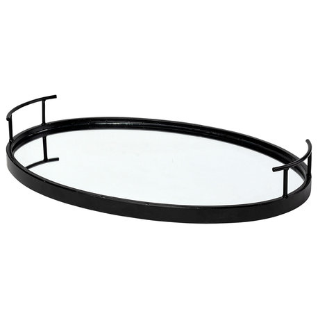 Ansel Black Metal Mirrored Bottom Oval Serving Tray