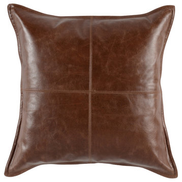 Kosas Home Cheyenne 100% Leather 22" Throw Pillow, Brown