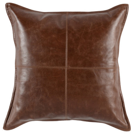 Kosas Home Cheyenne 100% Leather 22" Throw Pillow, Brown