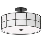 Dainolite - Transitional Semi Flush Mount Bedroom Light Alcala, Matte Black - 16" Matte Black Alcala Semi-Flush Mount Fixture with White Shade. This 3 light LED compatible is recommended for the ceiling in a Bedroom. It requires 3 incandescent bulbs, is covered by a 1 Year Warranty and is suitable for either a residental or commercial space.