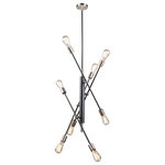 Artcraft Lighting - Truro 8 Light Pendant, Brushed Nickel/Black - The "Truro" collection 8 light pendant has a tubular design,  plated brushed nickel accents and a black frame. Arms can be adjusted to your desired configuration.