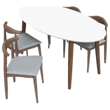 Aslan Modern Solid Wood Walnut Oval Dining Room Table and Chair Set for 4