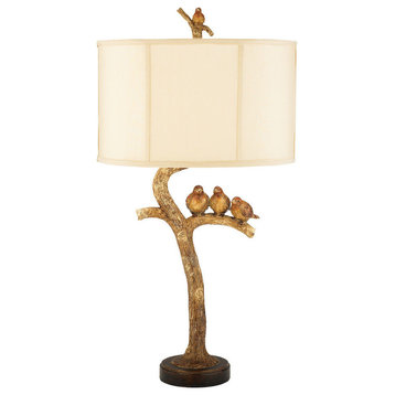 31" Three Bird Light Table Lamp, Gold Leaf and Black