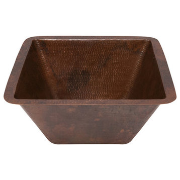 15" Square Under Counter Hammered Copper Bathroom Sink, Oil Rubbed Bronze