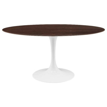 Modway Lippa 60" Oval Modern Wood Dining Table in White/Cherry