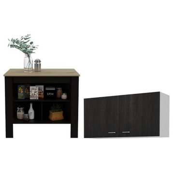 Home Square 2-Piece Set with Wood Kitchen Island and Wall Cabinet