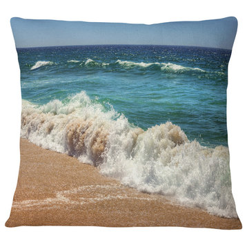 Atlantic Beach with Foaming Waves Seascape Throw Pillow, 18"x18"
