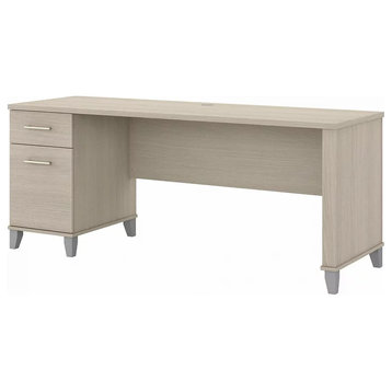 Transitional Desk, Large Design With Wire Management & 2 Drawers, Sand Oak