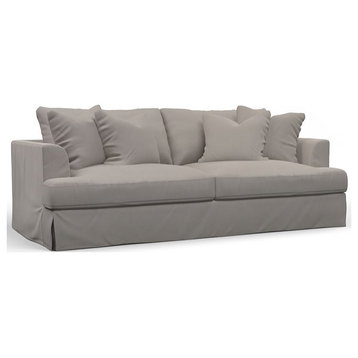 Sunset Trading Newport 94" Fabric Slipcovered Recessed Fin Arm Sofa in Gray