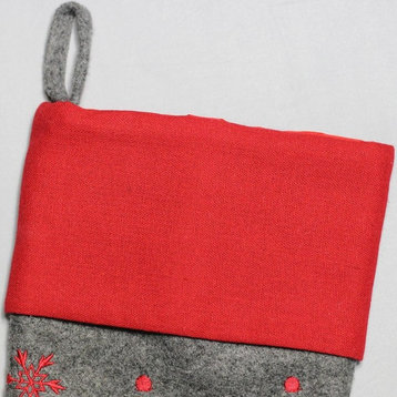 18" Gray and Red Embroidered Snowman Christmas Stocking