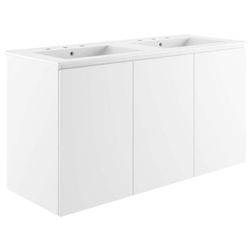 Bryn 48" Wall-Mount Double Sink Bathroom Vanity, White White