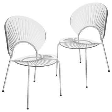 Opulent Plastic Dining Side Chair, Chrome Base Set of 2, Clear