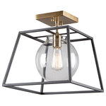 Artcraft Lighting - Bridegtown 1 Light Semi Flush, Black/Brass - The "Bridgetown" collection semi flush mount features a clean and transitional design. The outer frame is a black tapper square while the interior is plated in a rich harvest brass. The glassware is clear and circular.