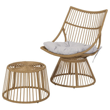 Apulia Outdoor Wicker Chair and Side Table Set With Cushion