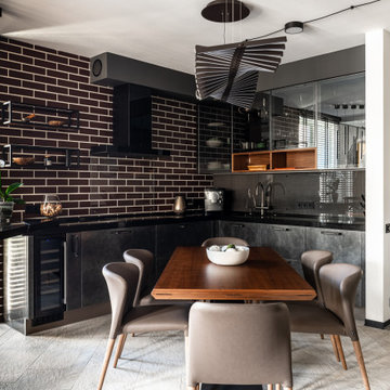 Кухня с фасадами под сталь в реализованном проекте