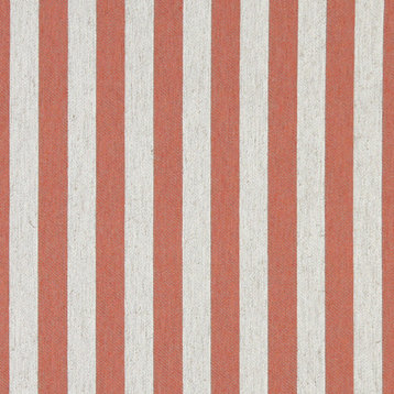 Persimmon and Off White Striped Linen Look Upholstery Fabric By The Yard