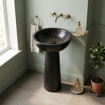 Toros Black Marble Oval Pedestal Sink - 17"x20"x33.5"