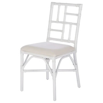 Set of 2, Dining Chair, Cushioned Seat With Unique Geometric Cut Out Back, White