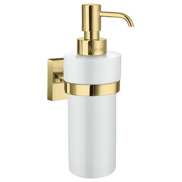 House - Holder With Porcelain Soap Dispenser Polished Brass Laqured