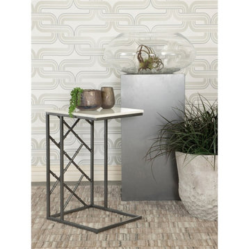 Coaster Angeliki Contemporary Metal Accent Table with Marble Top in Gray/White