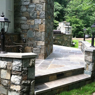 Modern Landscape Design - Backyard Fireplace, Kitchen and Screened In Porch