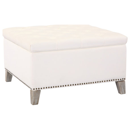 Wordford Square Velvet Tufted Storage Ottoman, Velvet Cream